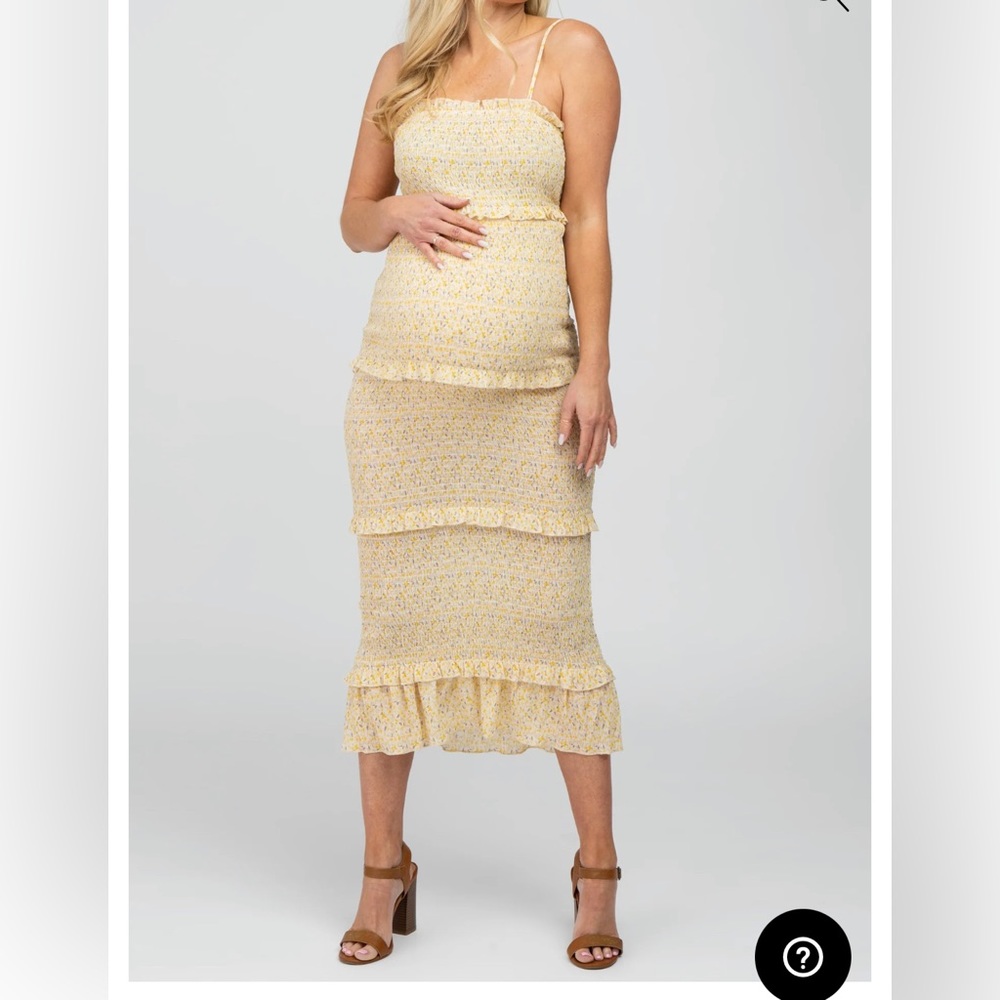 PINKBLUSH Yellow Floral Print Smocked Maternity Maxi Dress